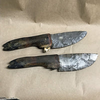 2 buffalo jawbone knives with flint blades