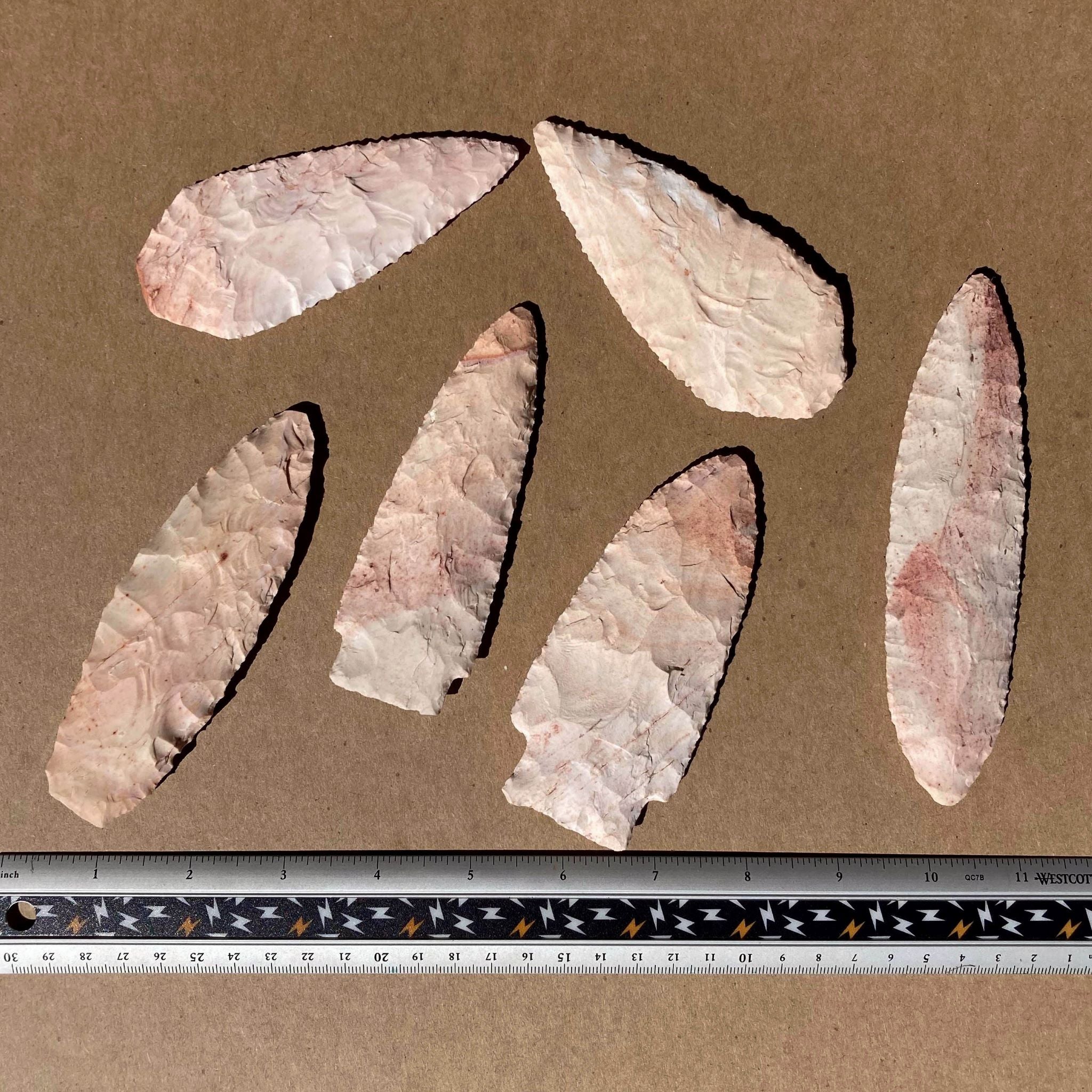 group of keokuk straight knife blade, spear points, lance blades