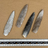 reverse side of 4 slender flint knife blades