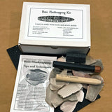 Basic Flintknapping Kit contents: knapping stone, tools, instructions