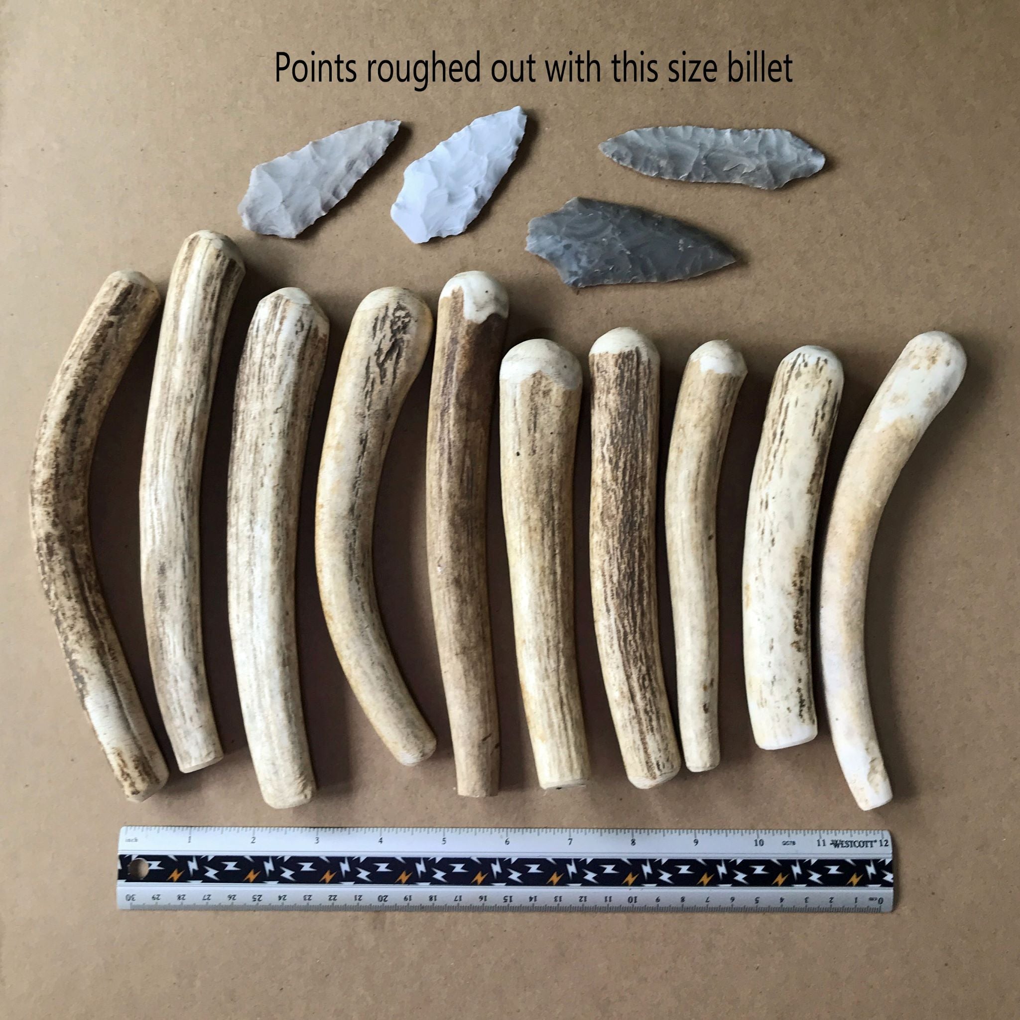 Flint-knapping tools: a. worked antler pressure flaker; b-e