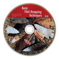 Basic Flint Knapping Techniques instructional DVD label featuring an array of knapped stone points