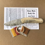 Deluxe stone knife kit with antler handle & pigment, glue, rawhide strip, glue & label with instructions
