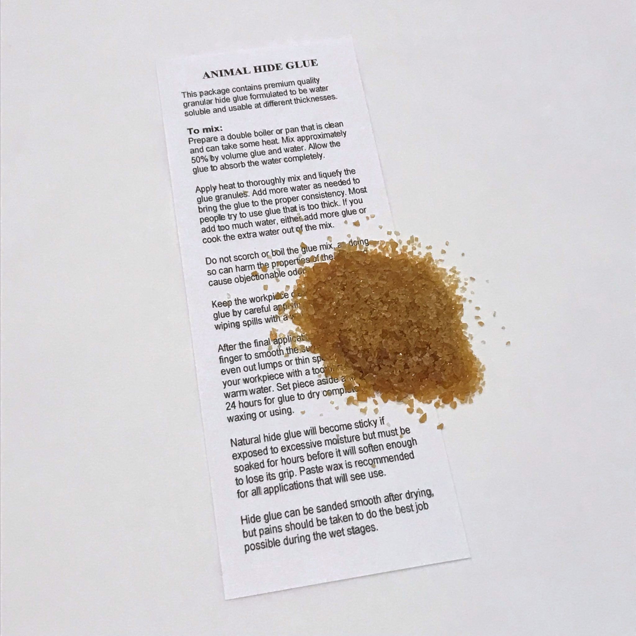 Animal hide glue granules with instructions 