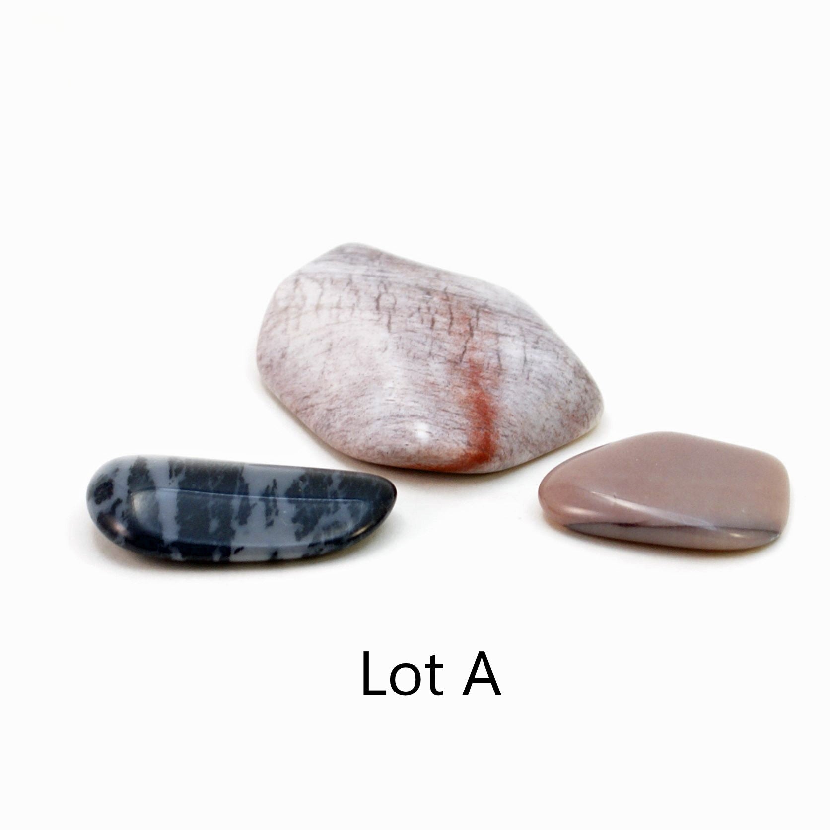 Lot A, 3 tumbled novaculite stones