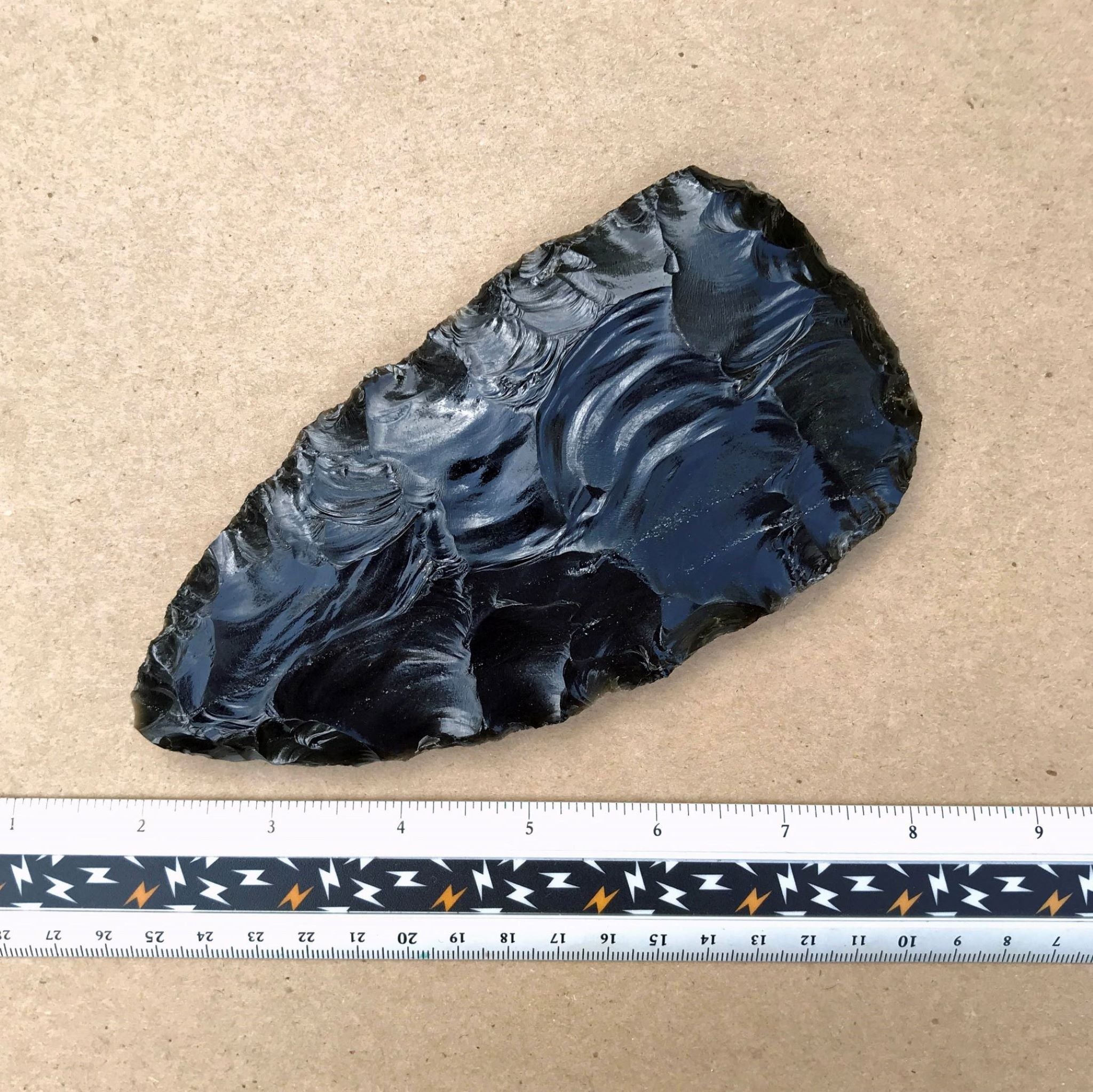 Black Obsidian Flintknapped Stone Axe, Tomahawk Blade, Dragon