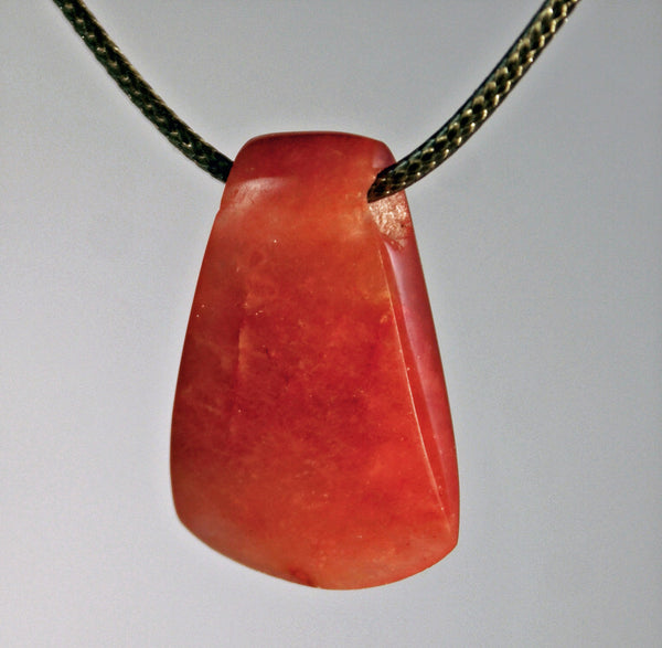 Orange-rose quarts celt-shaped stone bead pendant