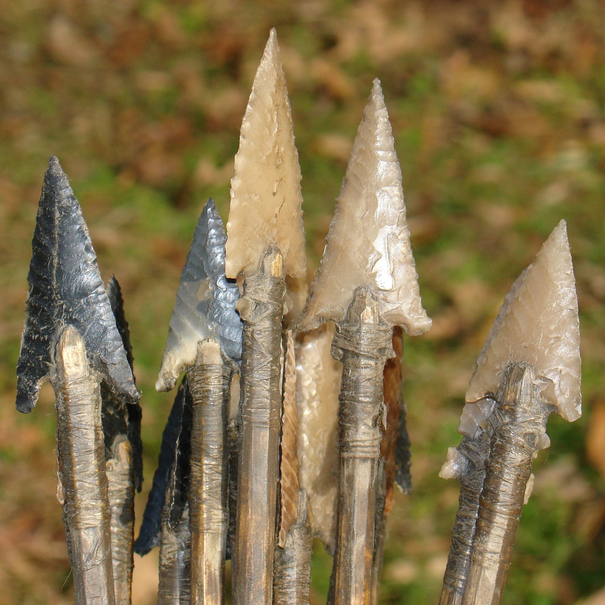 Close-up of stone points of Plains Style Arrows